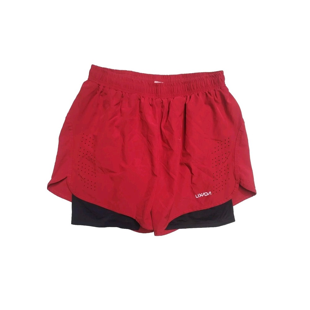 Lixada Mens XXL 2 in 1 Running Shorts Cycling Athletic Breathable Lined Red